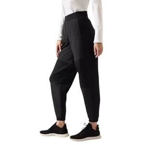 Athleta Womens Black Hybrid Mixed Media Jogger Pants High Rise XL Tapered Leg